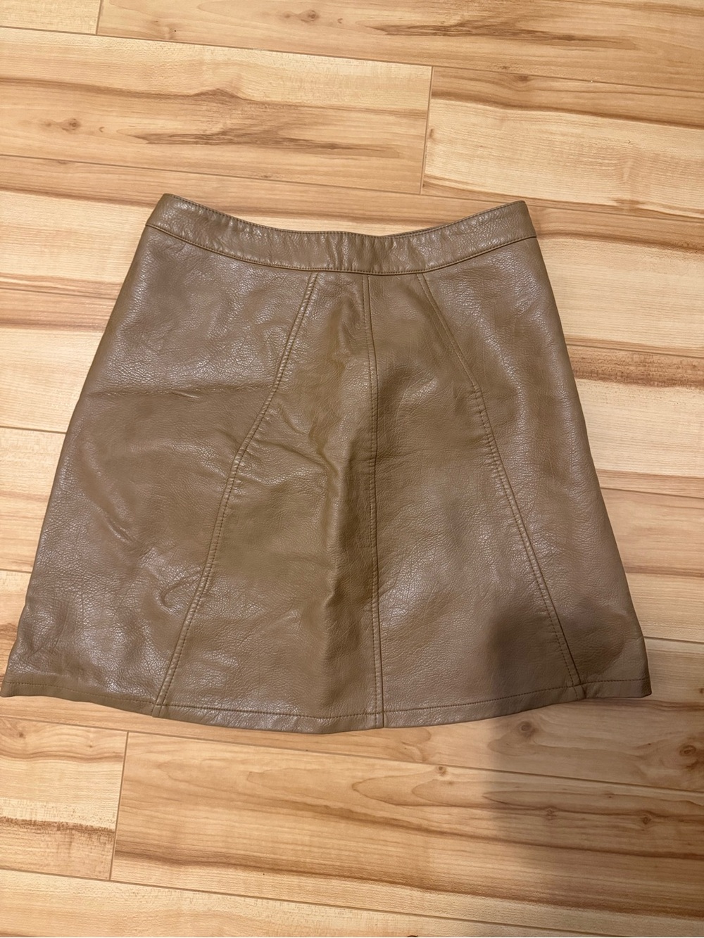 Zara A-Line Leather Skirt in Taupe Brown